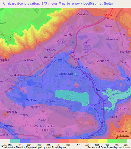 Chabarovice,Czech Republic Elevation Map