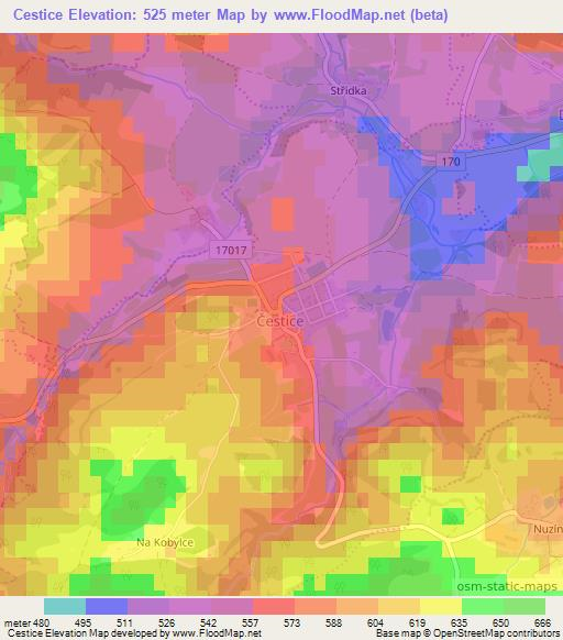 Cestice,Czech Republic Elevation Map