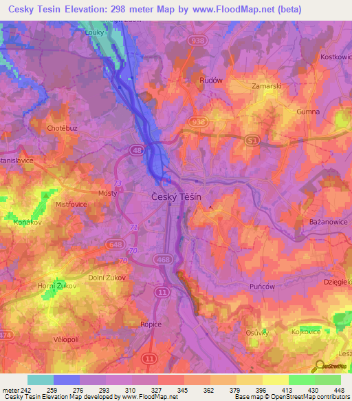 Cesky Tesin,Czech Republic Elevation Map