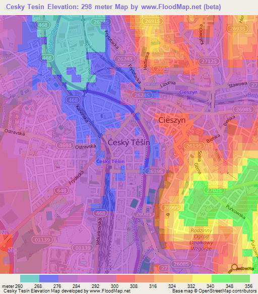 Cesky Tesin,Czech Republic Elevation Map