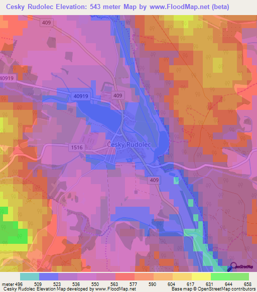Cesky Rudolec,Czech Republic Elevation Map
