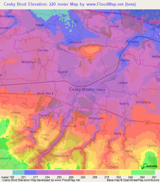 Cesky Brod,Czech Republic Elevation Map