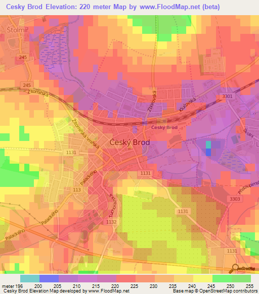 Cesky Brod,Czech Republic Elevation Map