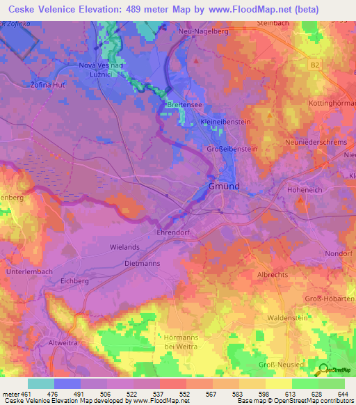 Ceske Velenice,Czech Republic Elevation Map