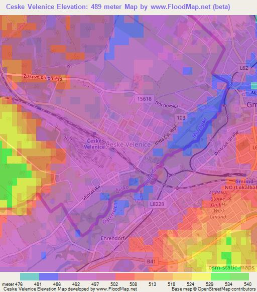 Ceske Velenice,Czech Republic Elevation Map
