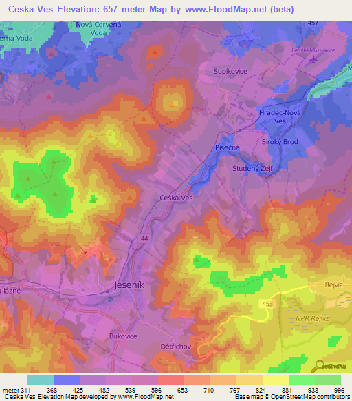 Ceska Ves,Czech Republic Elevation Map
