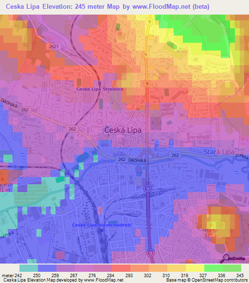 Ceska Lipa,Czech Republic Elevation Map