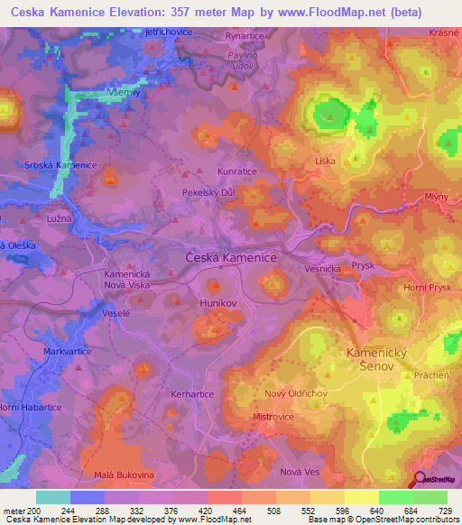 Ceska Kamenice,Czech Republic Elevation Map
