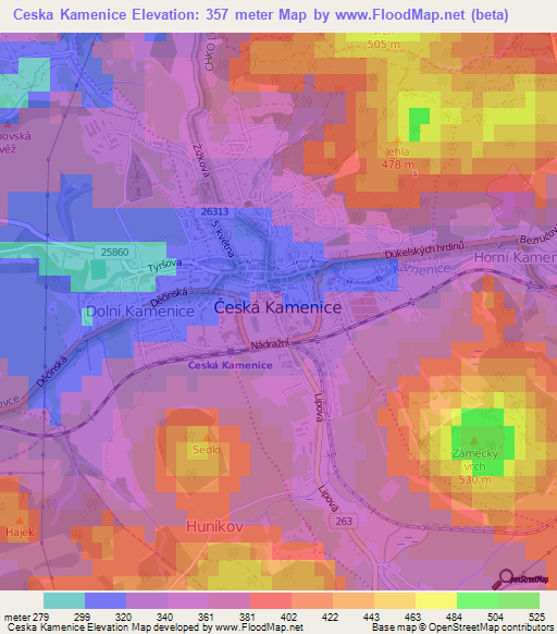 Ceska Kamenice,Czech Republic Elevation Map