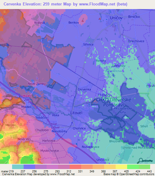 Cervenka,Czech Republic Elevation Map
