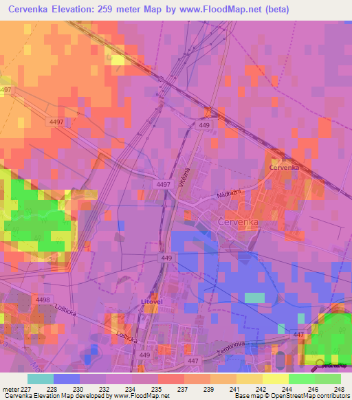 Cervenka,Czech Republic Elevation Map