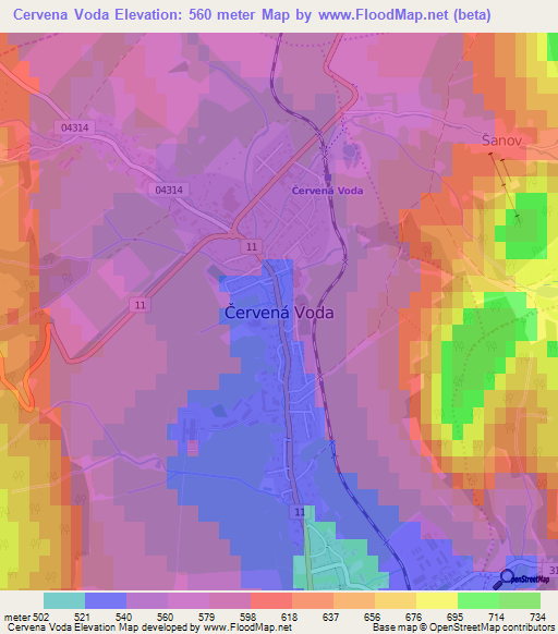 Cervena Voda,Czech Republic Elevation Map