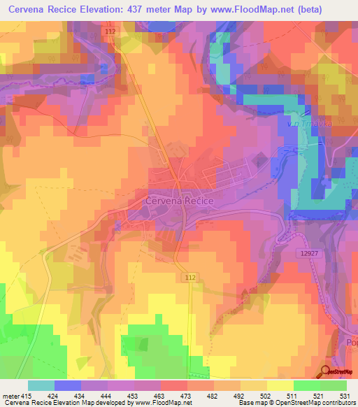 Cervena Recice,Czech Republic Elevation Map