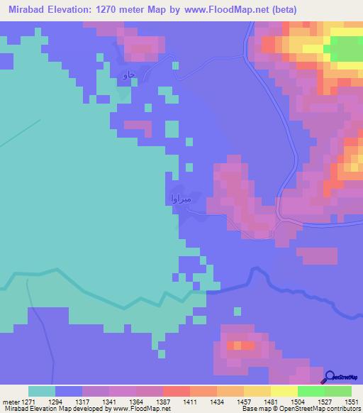 Mirabad,Iran Elevation Map