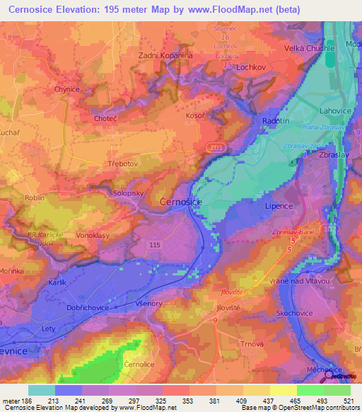 Cernosice,Czech Republic Elevation Map