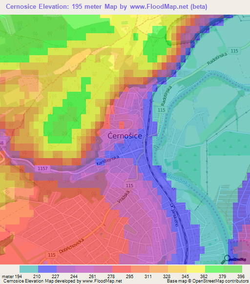 Cernosice,Czech Republic Elevation Map