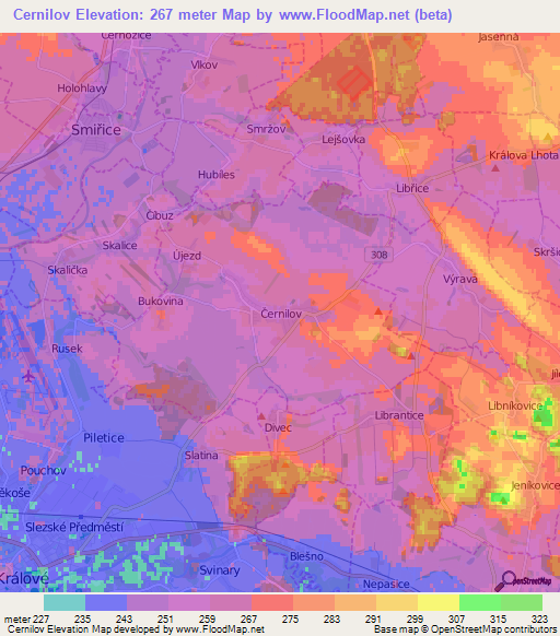 Cernilov,Czech Republic Elevation Map