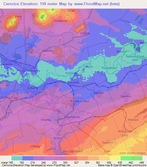 Cerncice,Czech Republic Elevation Map