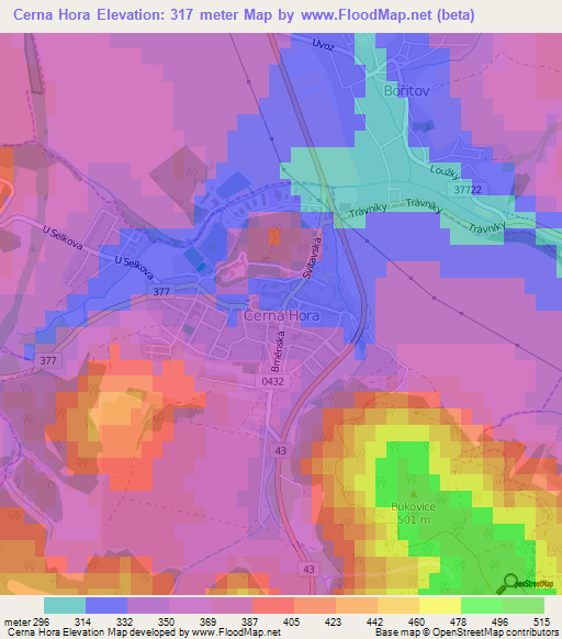 Cerna Hora,Czech Republic Elevation Map