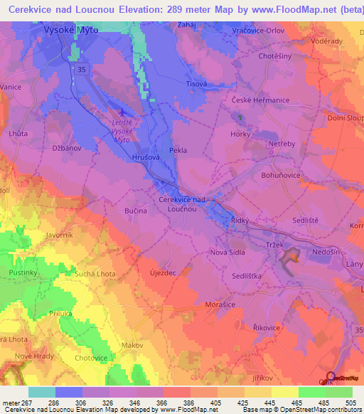 Cerekvice nad Loucnou,Czech Republic Elevation Map