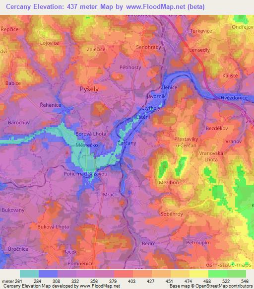 Cercany,Czech Republic Elevation Map