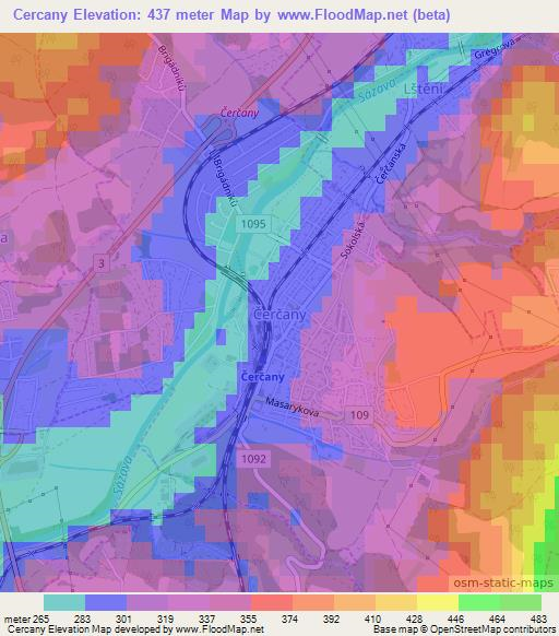 Cercany,Czech Republic Elevation Map