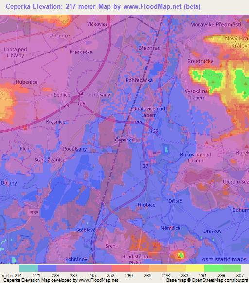 Ceperka,Czech Republic Elevation Map