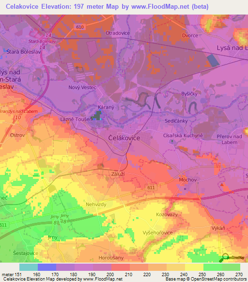 Celakovice,Czech Republic Elevation Map