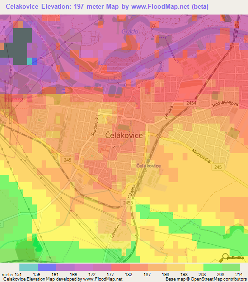 Celakovice,Czech Republic Elevation Map