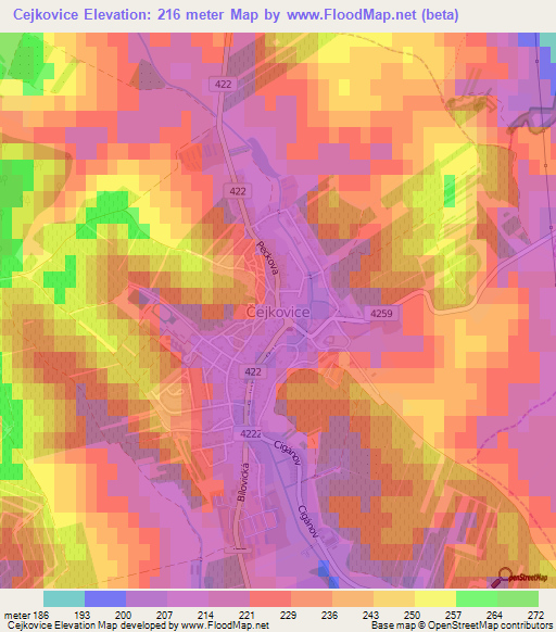 Cejkovice,Czech Republic Elevation Map