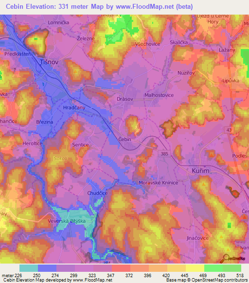 Cebin,Czech Republic Elevation Map