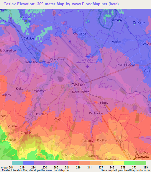 Caslav,Czech Republic Elevation Map