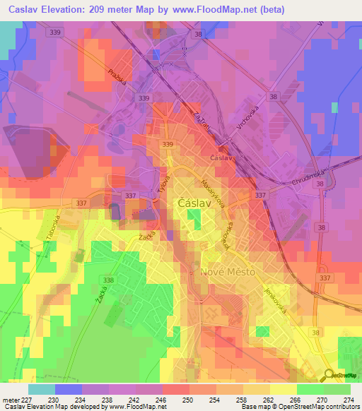 Caslav,Czech Republic Elevation Map