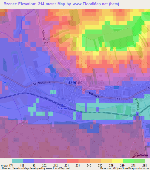 Bzenec,Czech Republic Elevation Map