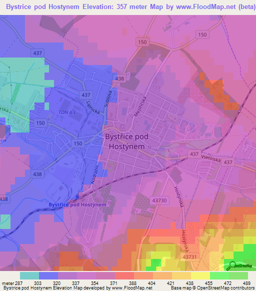 Bystrice pod Hostynem,Czech Republic Elevation Map