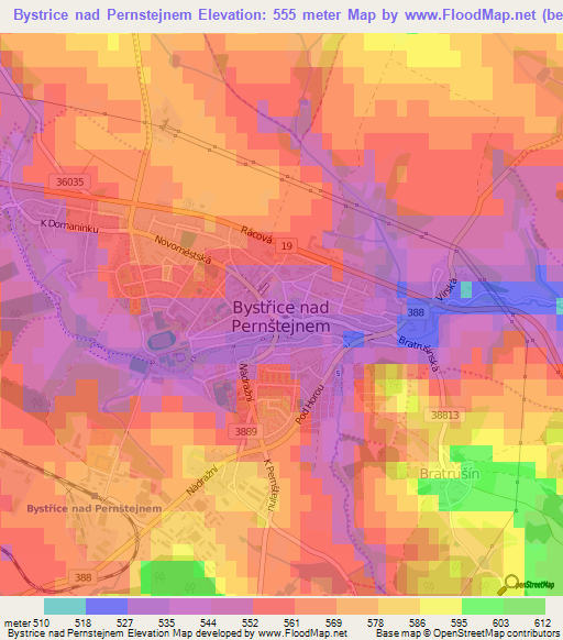 Bystrice nad Pernstejnem,Czech Republic Elevation Map