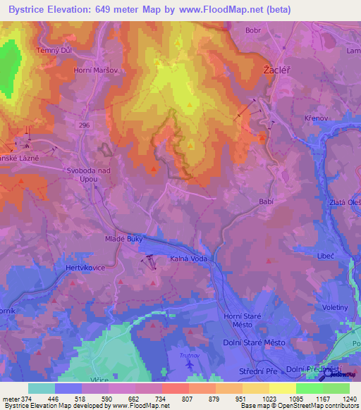 Bystrice,Czech Republic Elevation Map