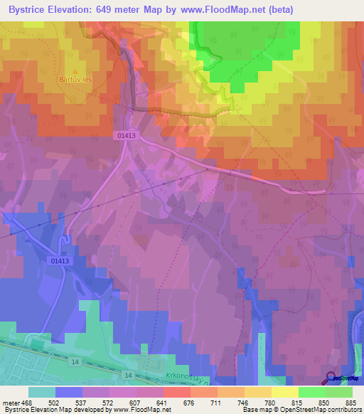 Bystrice,Czech Republic Elevation Map