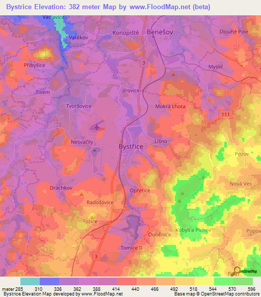 Bystrice,Czech Republic Elevation Map