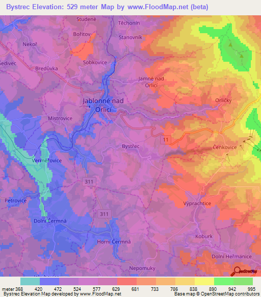 Bystrec,Czech Republic Elevation Map