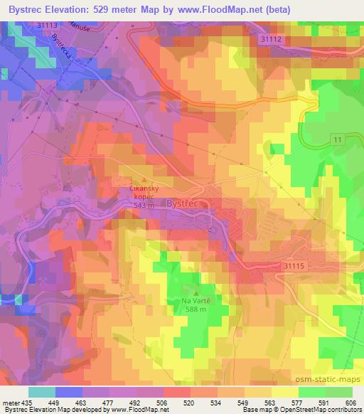 Bystrec,Czech Republic Elevation Map