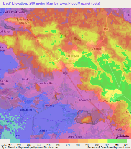 Byst',Czech Republic Elevation Map