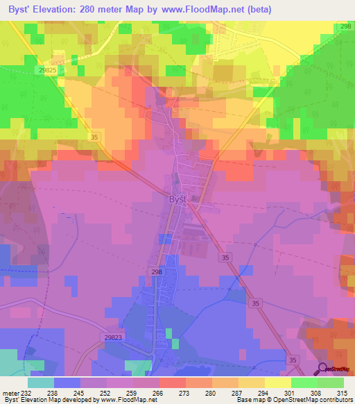 Byst',Czech Republic Elevation Map