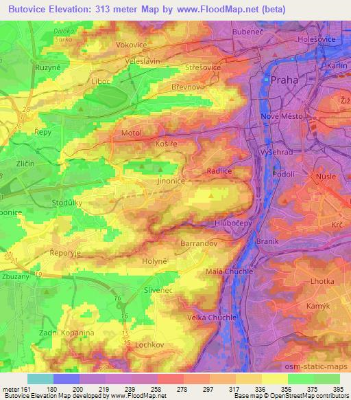 Butovice,Czech Republic Elevation Map