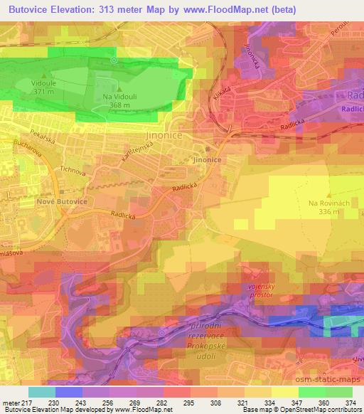 Butovice,Czech Republic Elevation Map