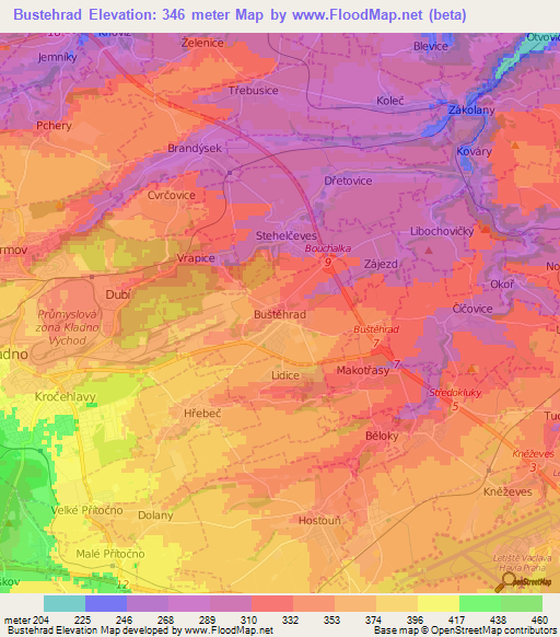 Bustehrad,Czech Republic Elevation Map