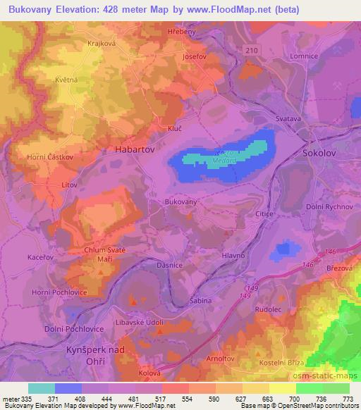 Bukovany,Czech Republic Elevation Map