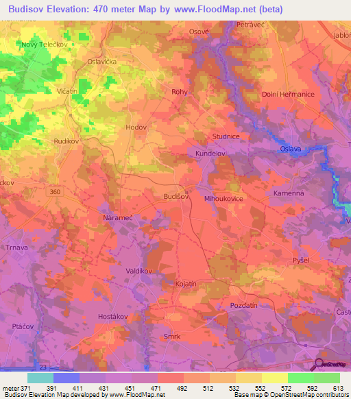 Budisov,Czech Republic Elevation Map