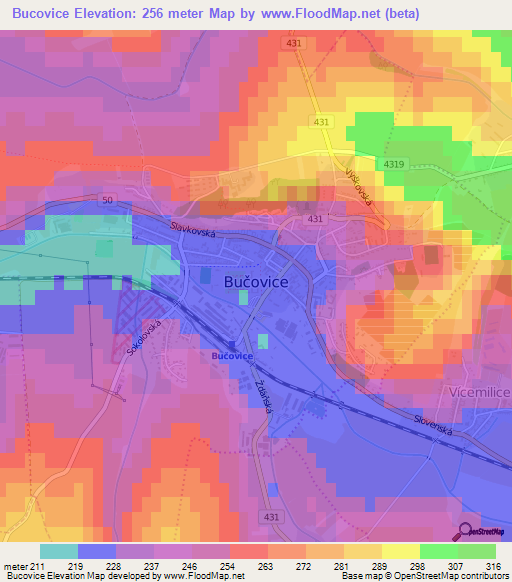 Bucovice,Czech Republic Elevation Map