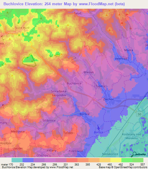 Buchlovice,Czech Republic Elevation Map